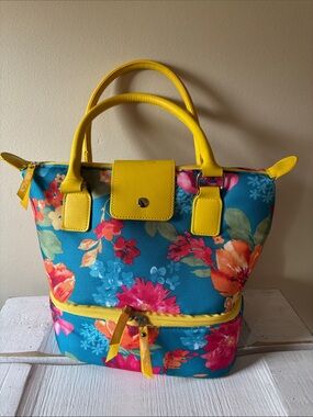 Pioneer Woman Yellow and Teal Floral Lunch Tote/Bag